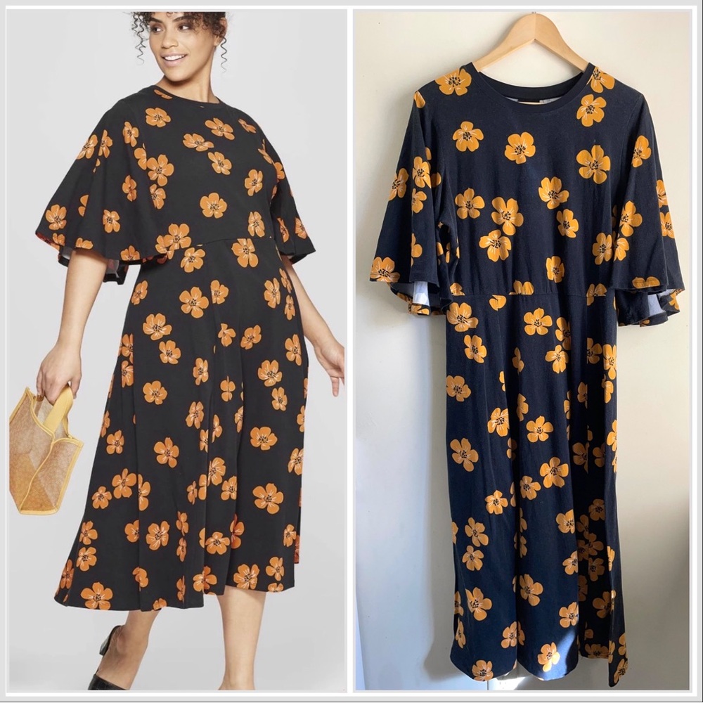 Floral Black and Orange Dress